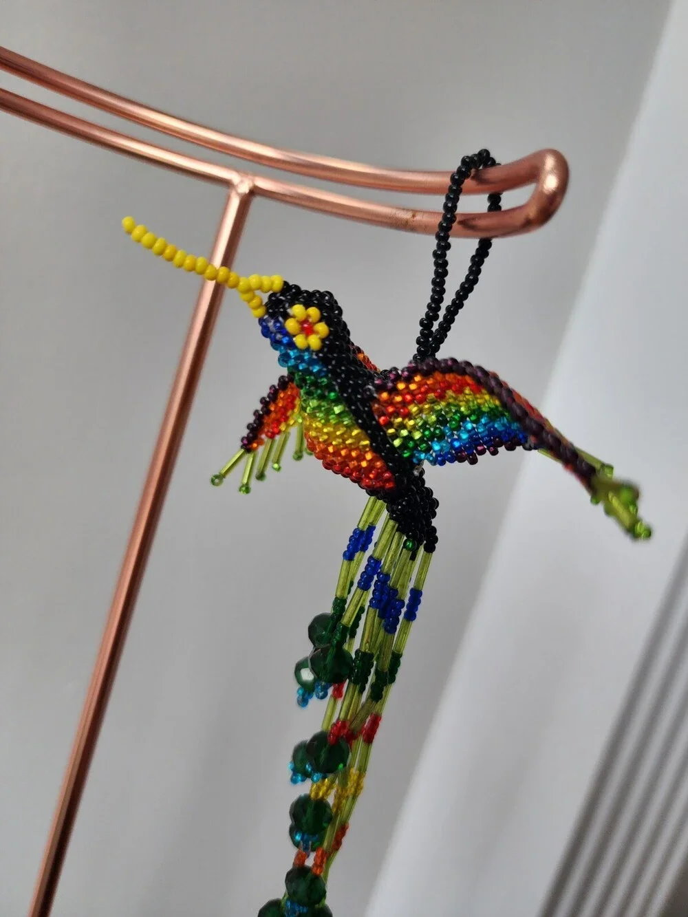 Huichol Beaded Hummingbird Key Chain Mexican Folk Art Bird 6” Sun Catcher A40